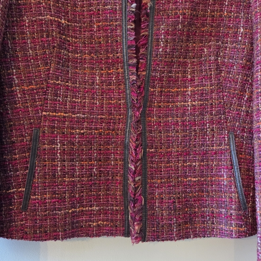 Lafayette 148 Blazer Women's Tweed Wool Collarless Fringe Trim Colorful Size 10 - Picture 5 of 16